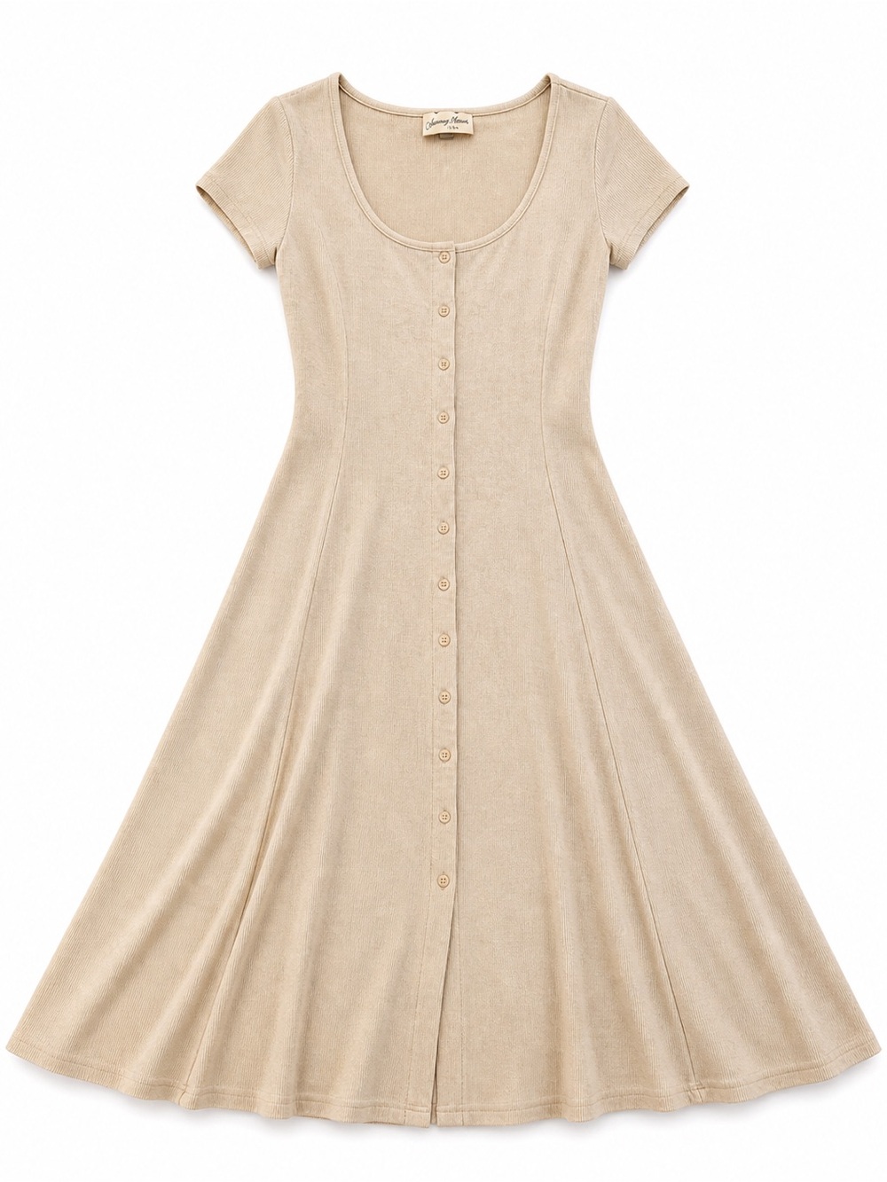Universal Thread Beige Button-Front Scoop Neck Midi Dress